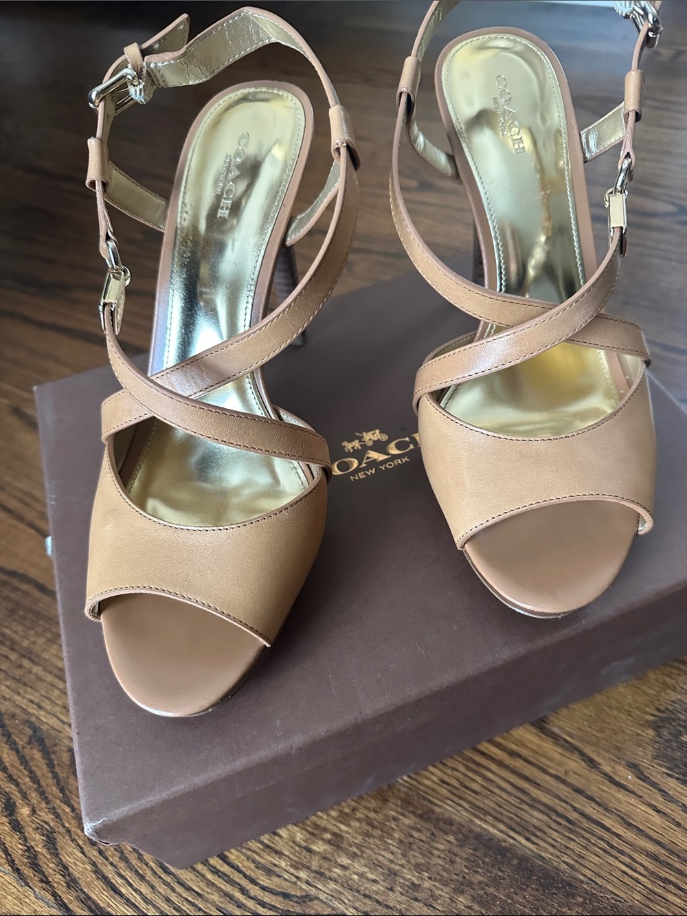 Coach Wendell's Ginger Crisscross Open-Toe Heels